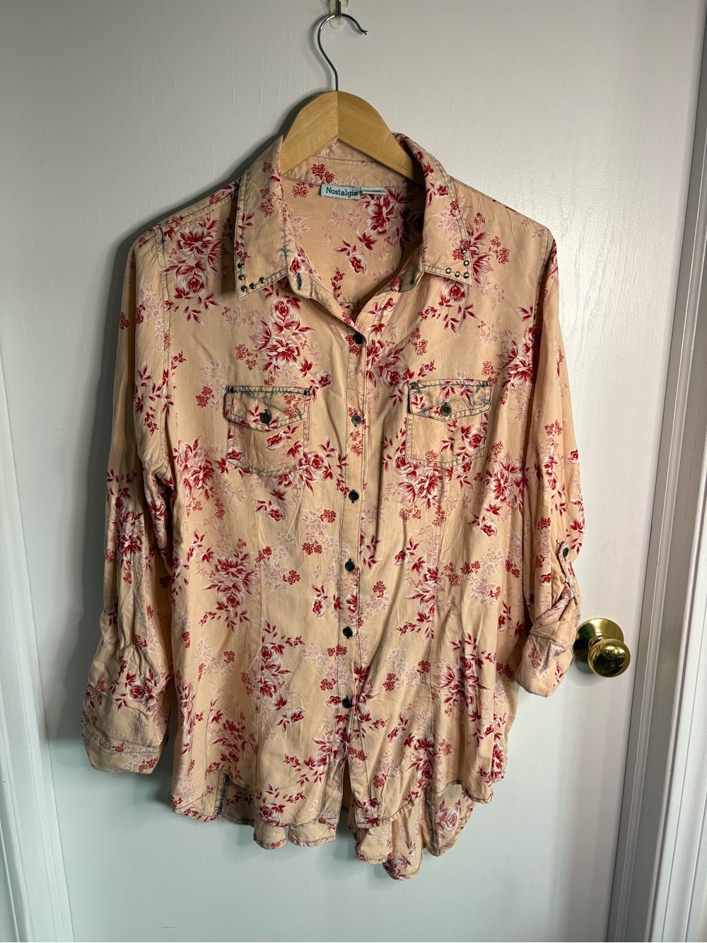 Floral Button-Up Shirt Long Sleeve Size L Boho Cottage Y2K Western Nostalgia